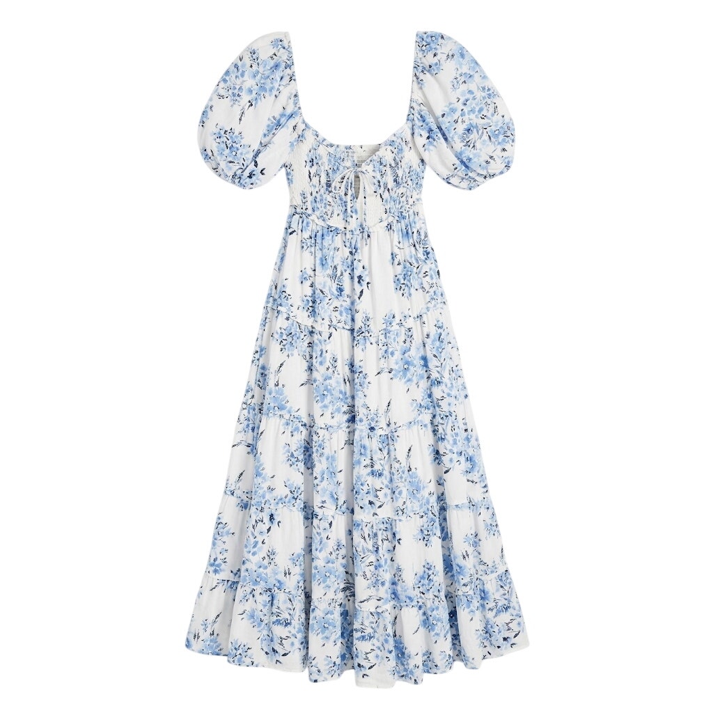 Yumi Kim Blue Floral Smock Maxi Dress Size Small